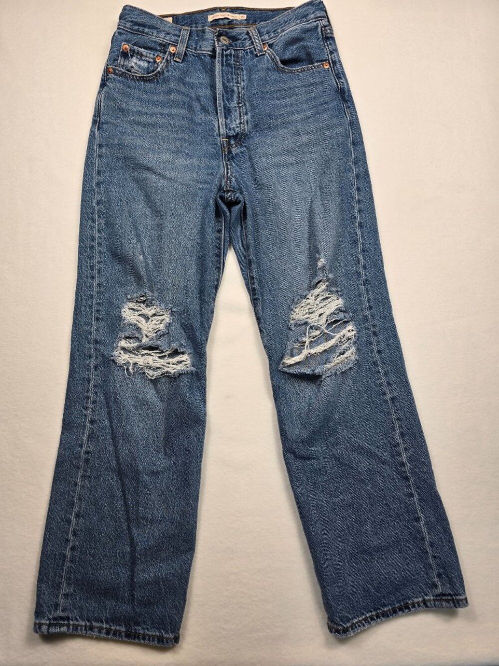 Levis Ribcage Straight Ankle Jeans W26 L27 Distressed Blue Denim Womens